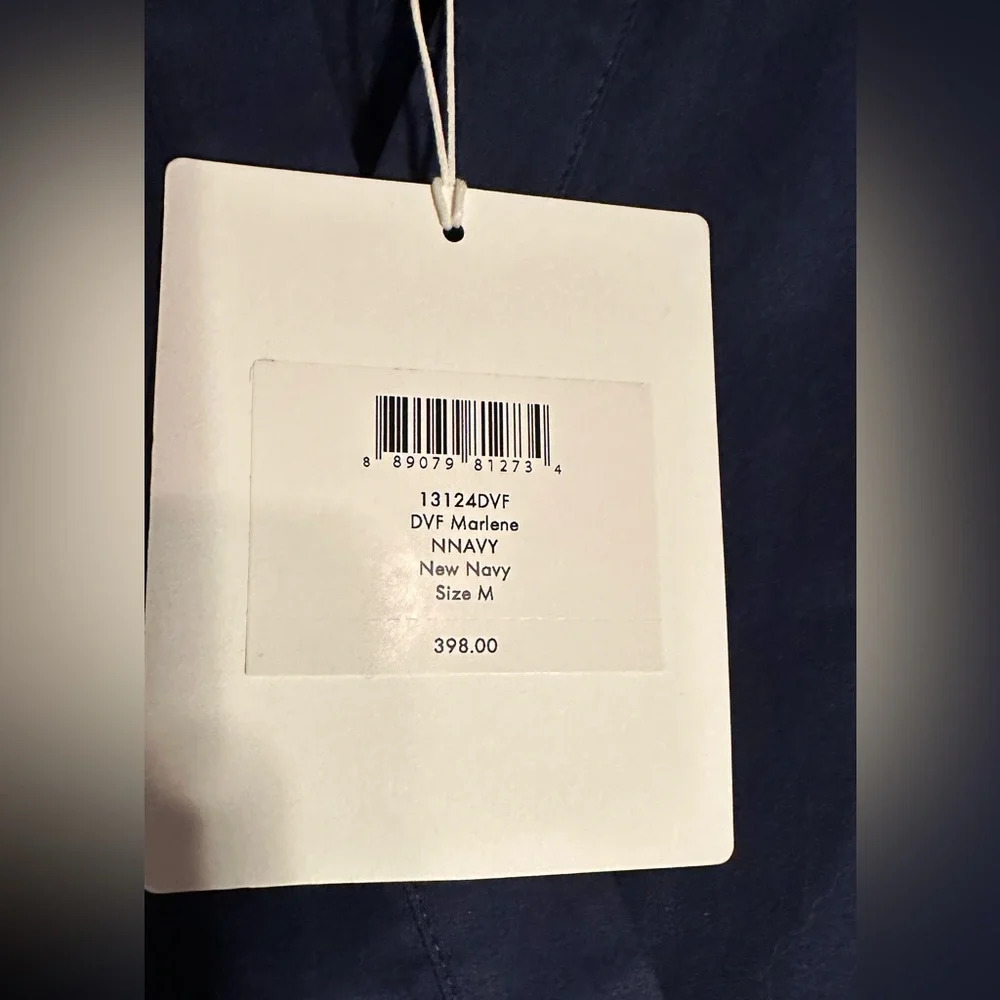 NWT Diane Von Furstenberg DVF Marlene Cotton Poplin Asymmetric Hem Dress Navy M - Picture 6 of 11